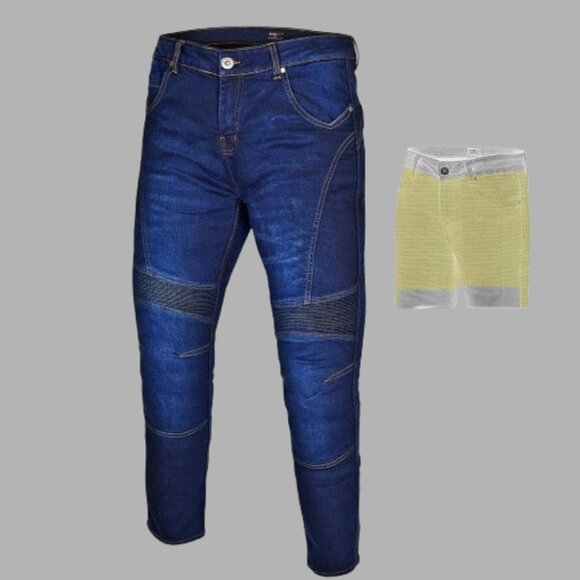 RIDERACT® Men’s Dark Blue Biker Riding Jeans Motorcycle Denim Pants w/ CE Armors - Picture 1 of 9